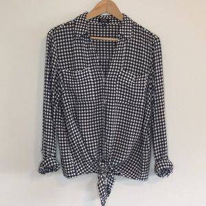 Jones New York - Gingham tie front button down top